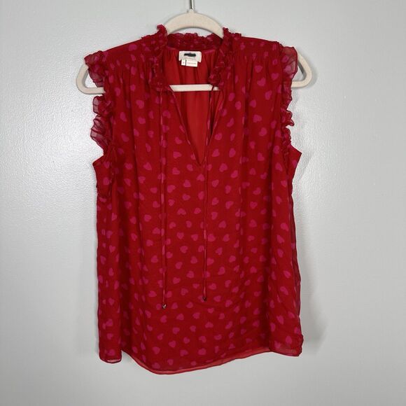 $268 Kate Spade M Heartbeat Silk Red Pink Sleeveless Mock Neck Ruffle Blouse - Picture 2 of 6